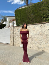 Wine back bardot dress