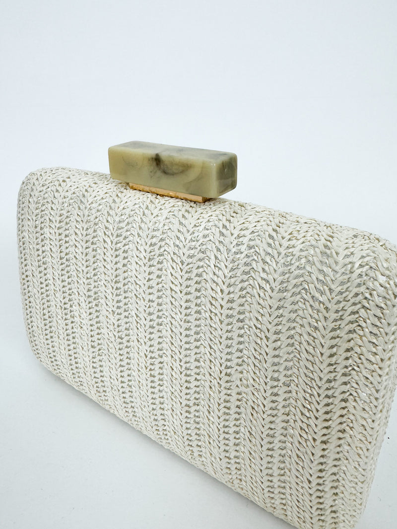 Beige raffia party clutch