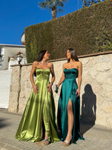 Strapless dress satin satin petroleum