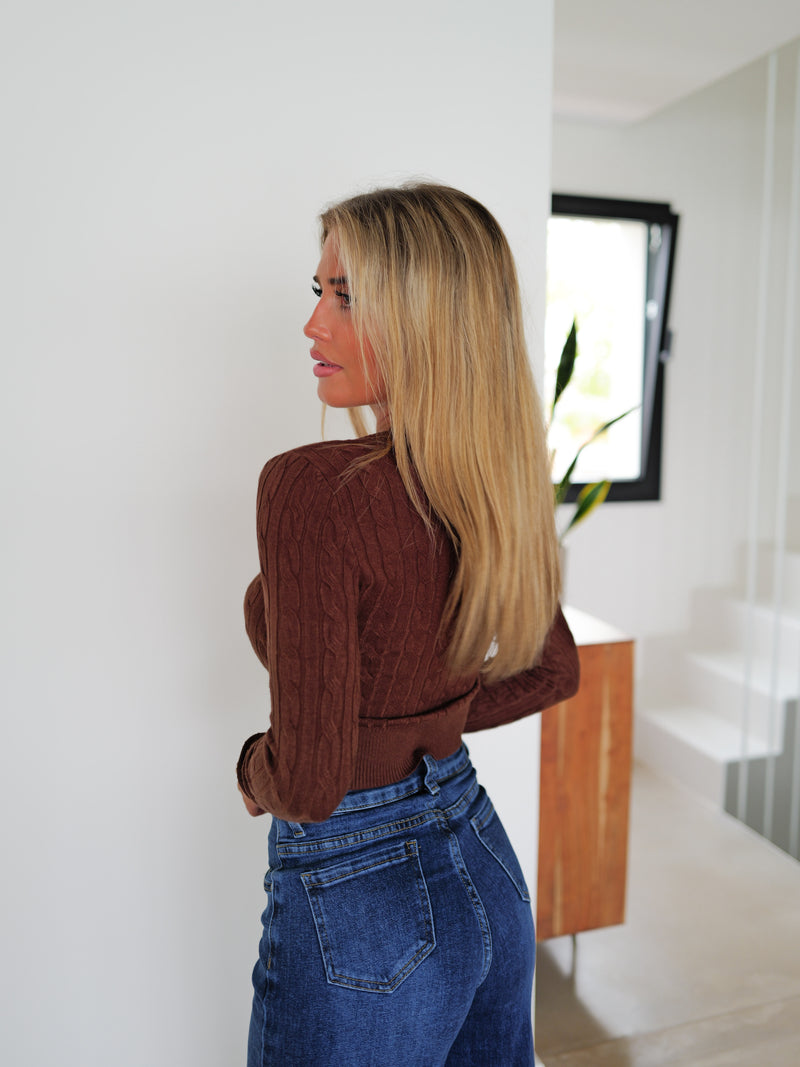 Brown braided sweater