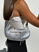 Silver baguette shoulder bag