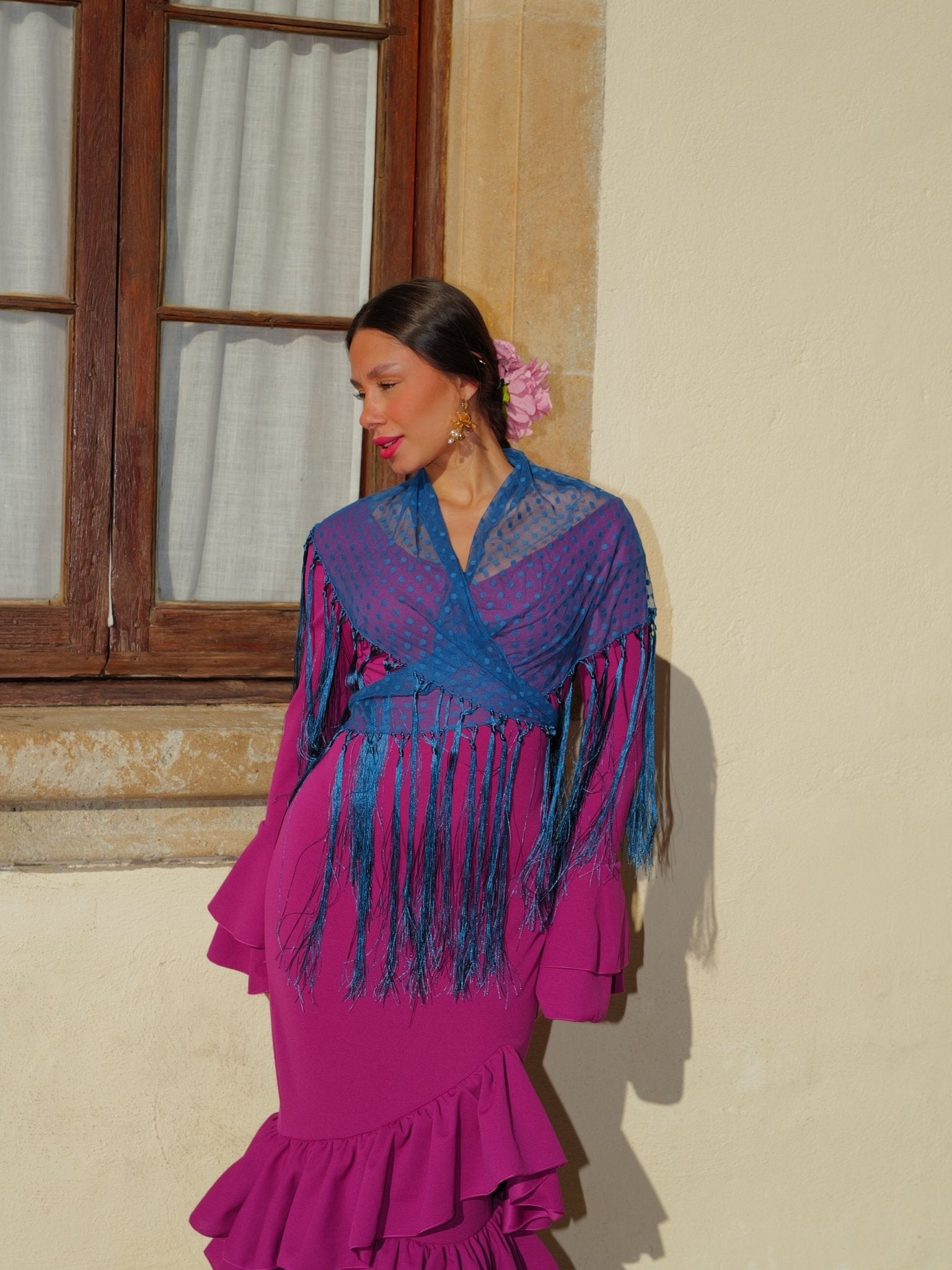 TEAL  polka dot flamenco shawl TEAL  SORELLAS