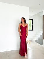 Burgundy intertwined satin peak dress