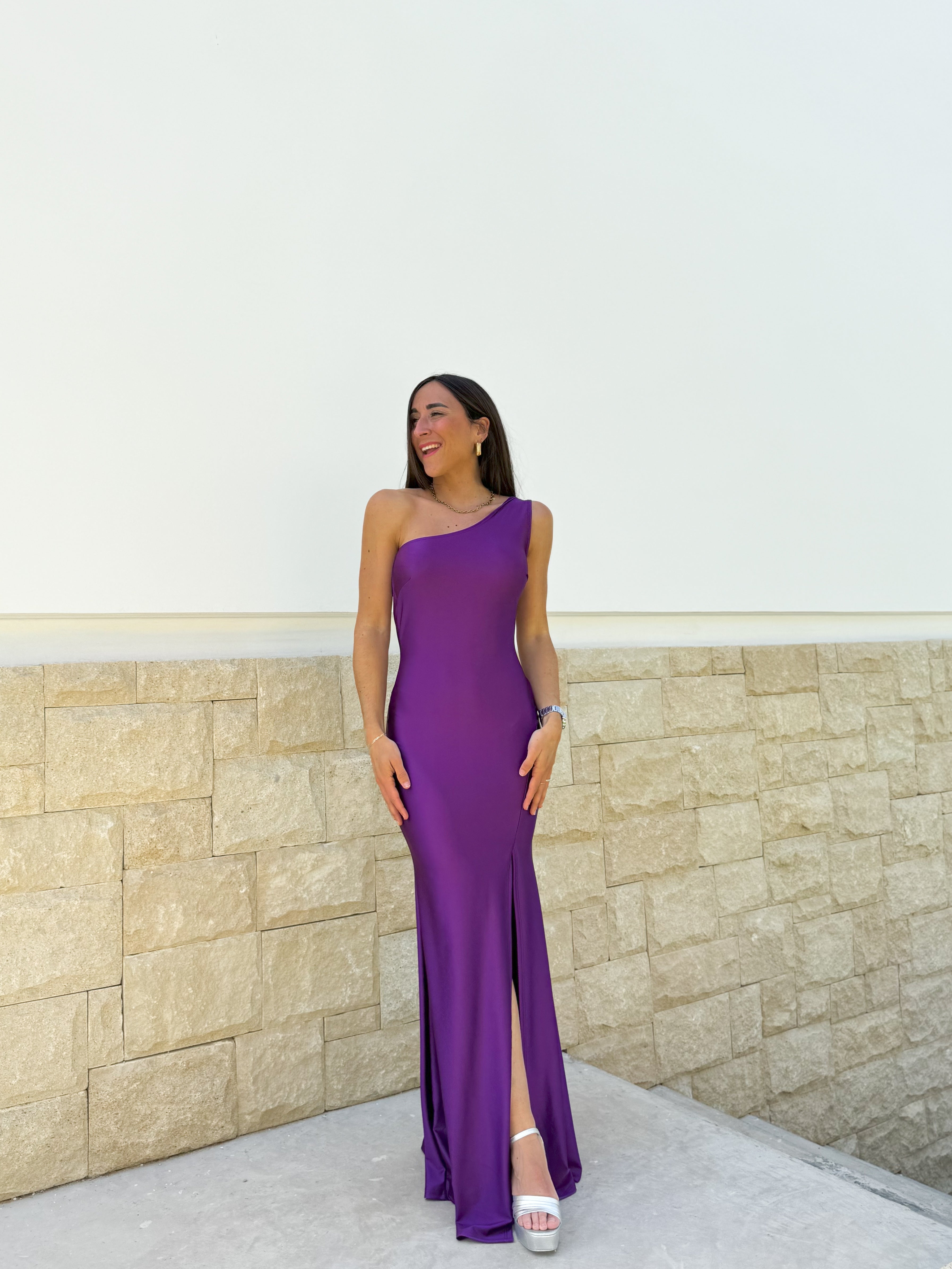 Asym dress purple knot back