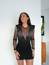 Black jewel transparency dress