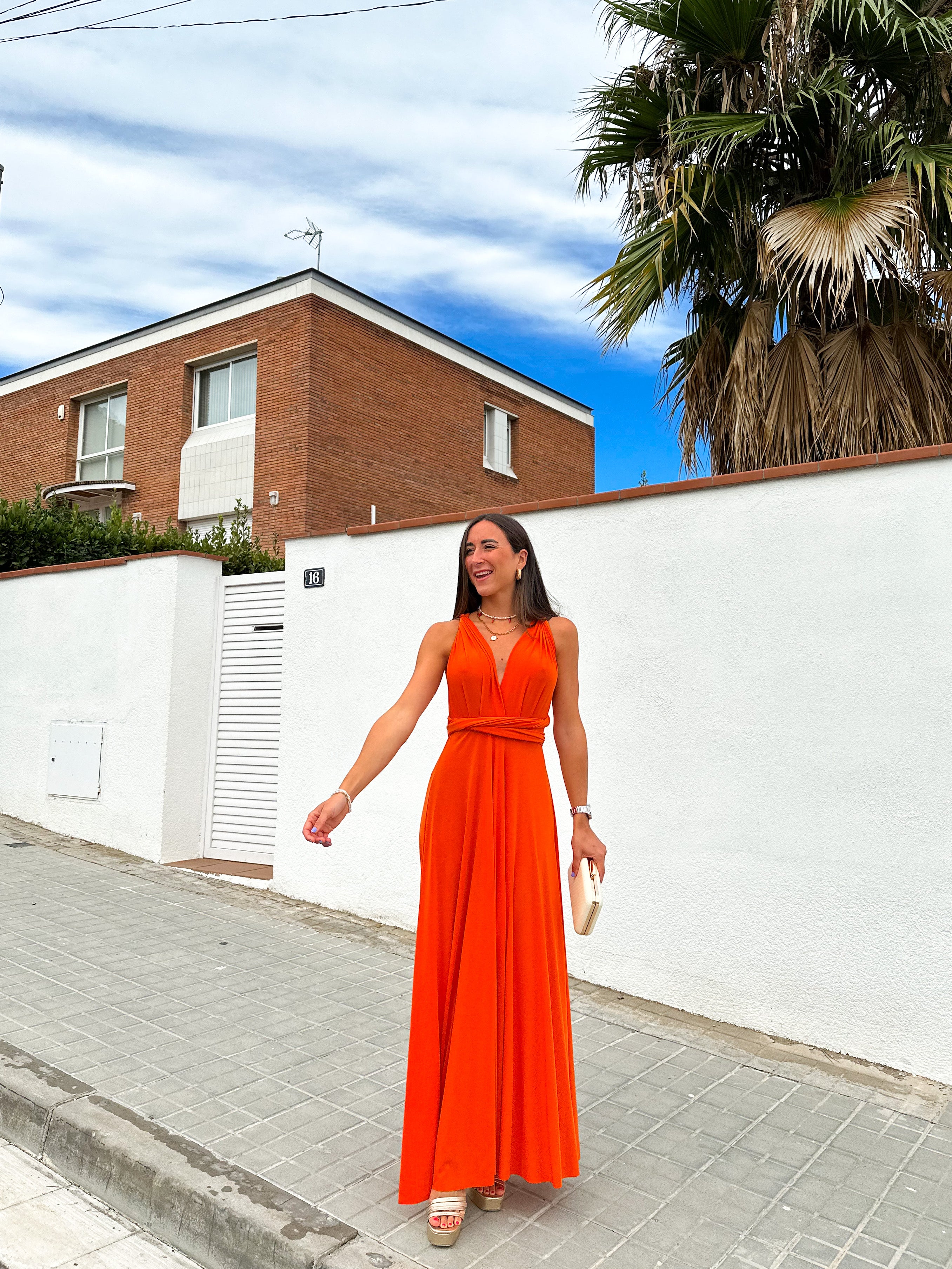 Long multi orange dress