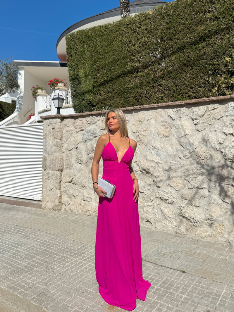 Fuchsia crepe peak dress