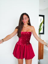 Burgundy glitter mini dress pompous word