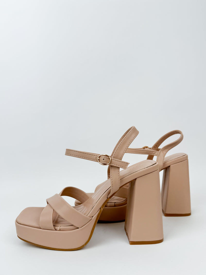 Nude crossed platform sandal