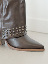 Brown leather effect studded boot