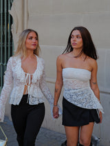 Asymmetrical white lace top