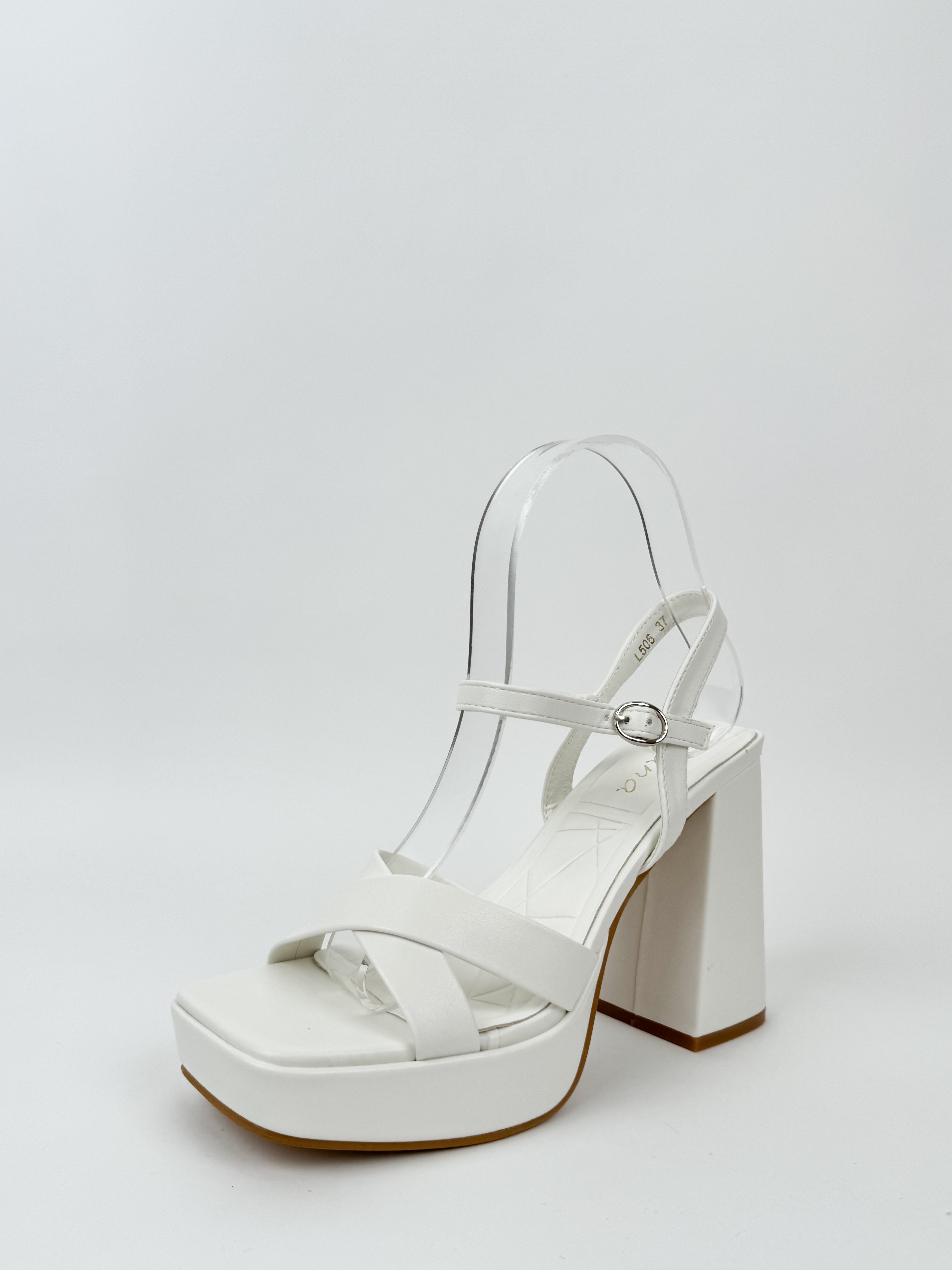 White cross platform sandal