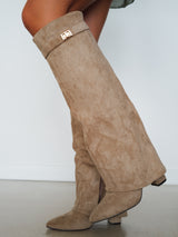 Heeled boot flap detail beige