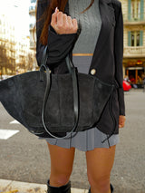 Black suede shopper bag