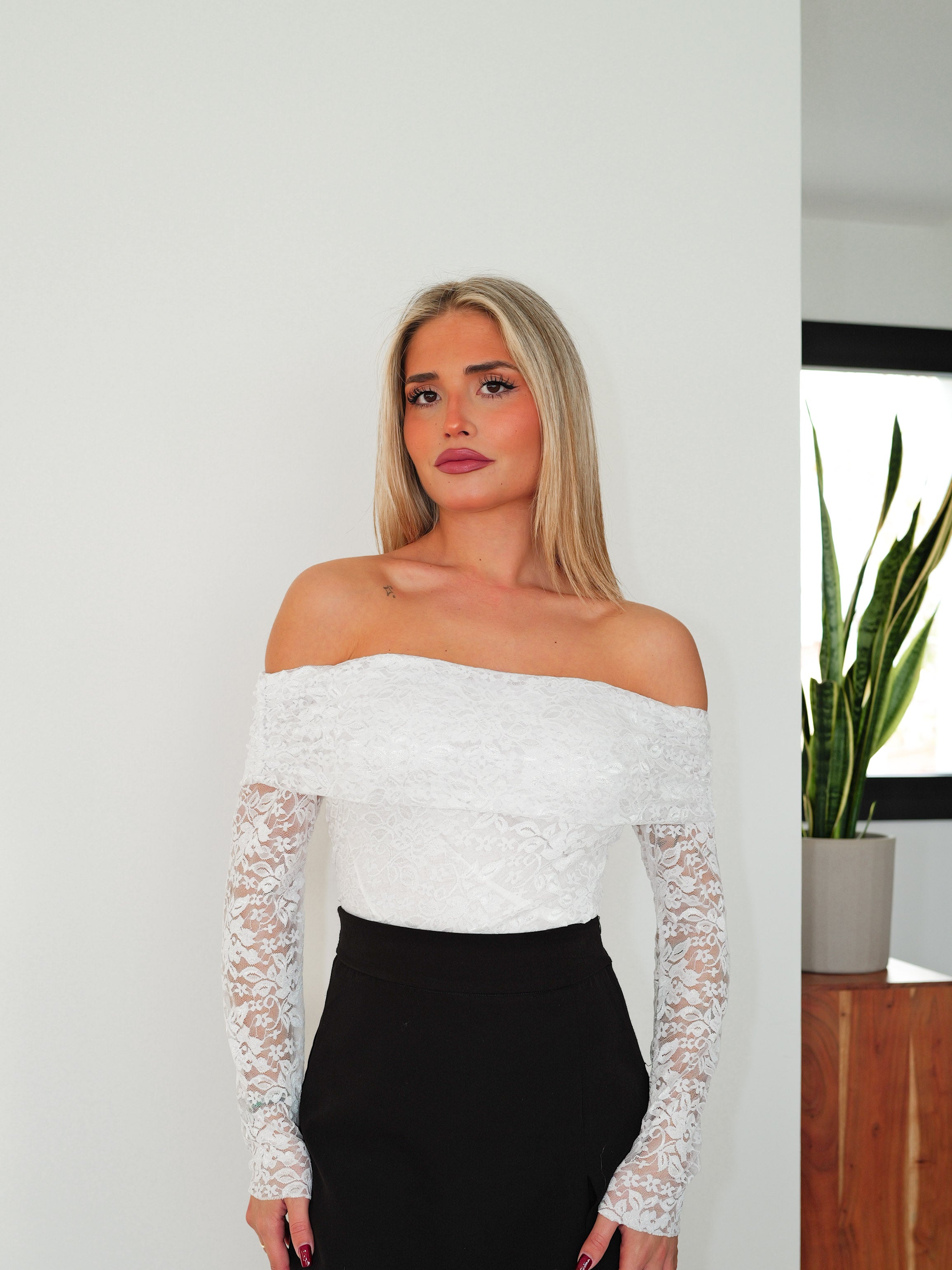 White lace bardot blouse