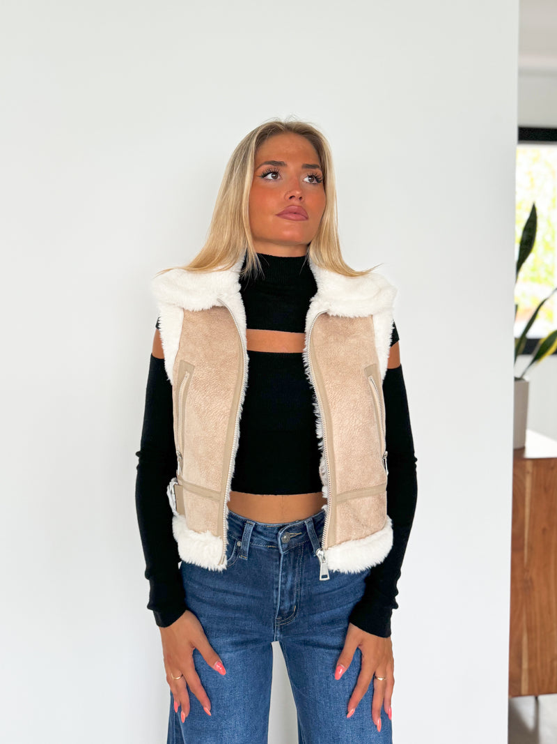 Beige double face vest