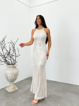 Pearl glitter halter long dress