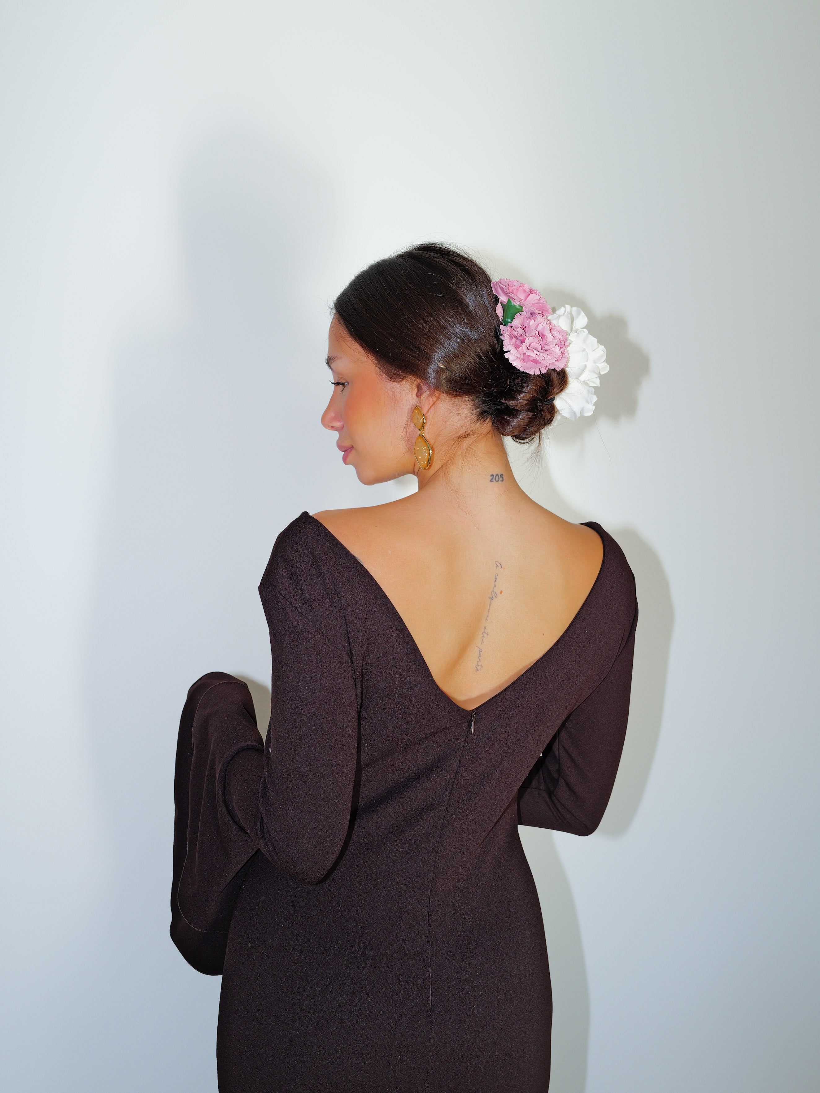 Asymmetrical brown ruffled flamenco dress