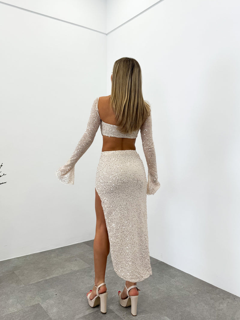 Beige glitter midi set