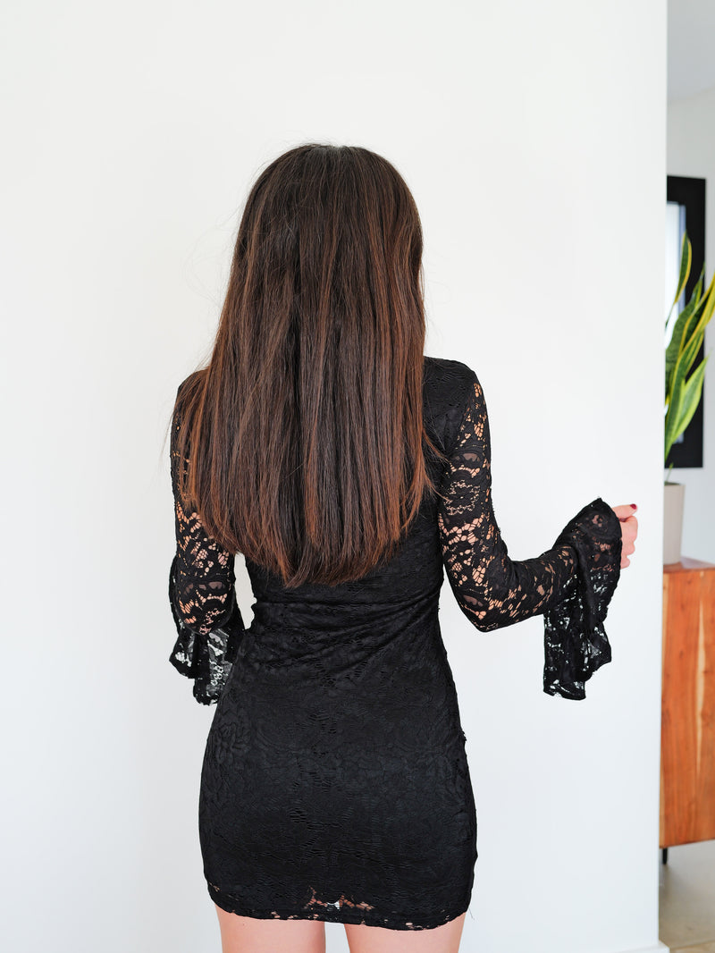 Black oval lace mini dress