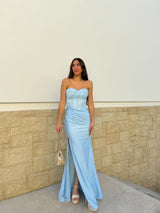 Corset mermaid dress with light blue embroidery