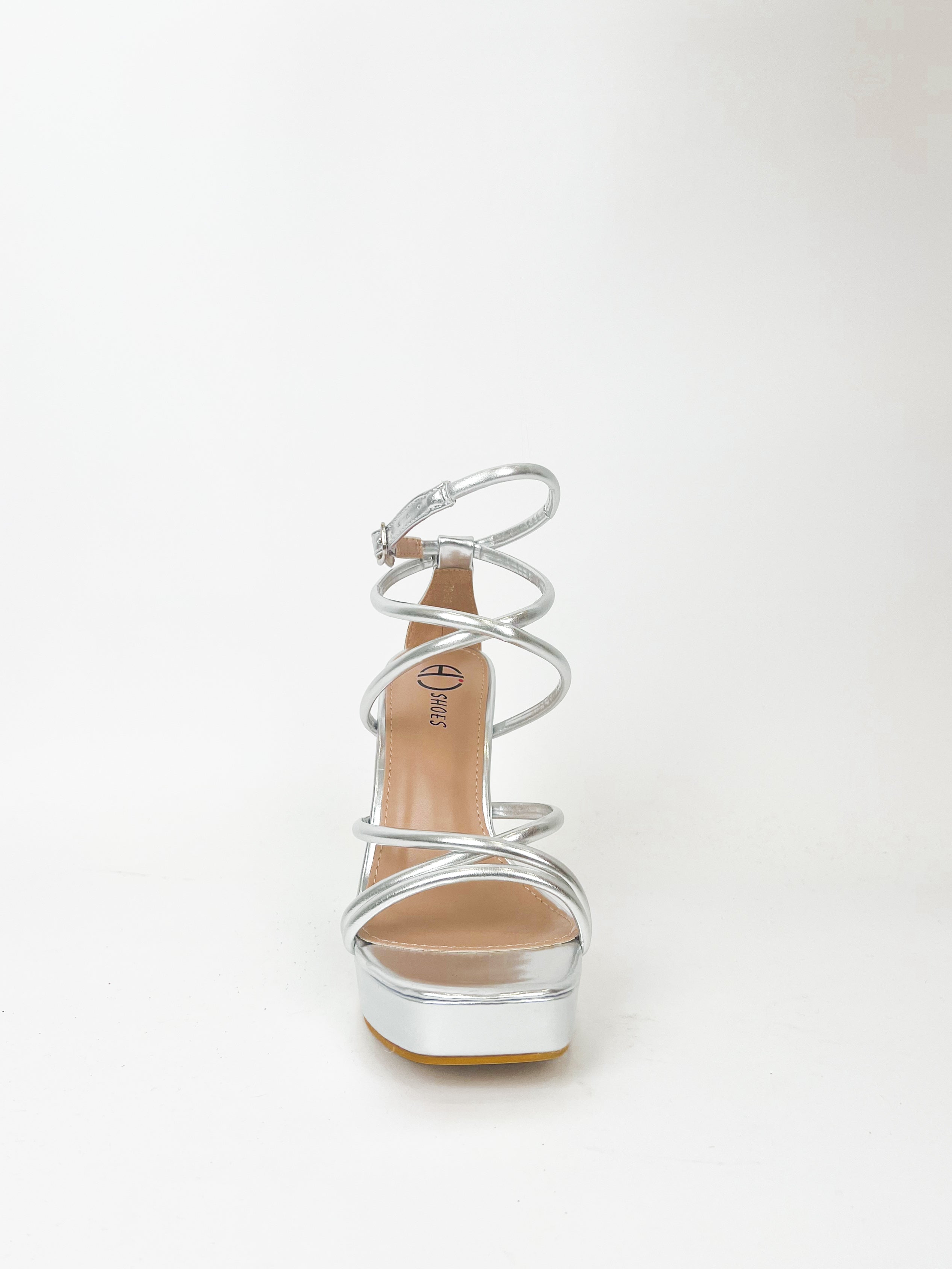 Silver round lace up platform sandal