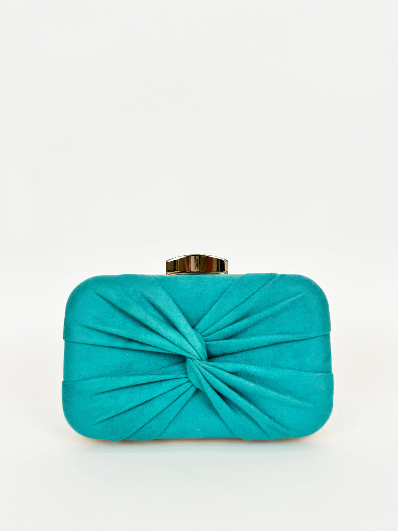 Turquoise cross bow clutch