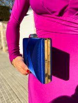 Blue satin clutch