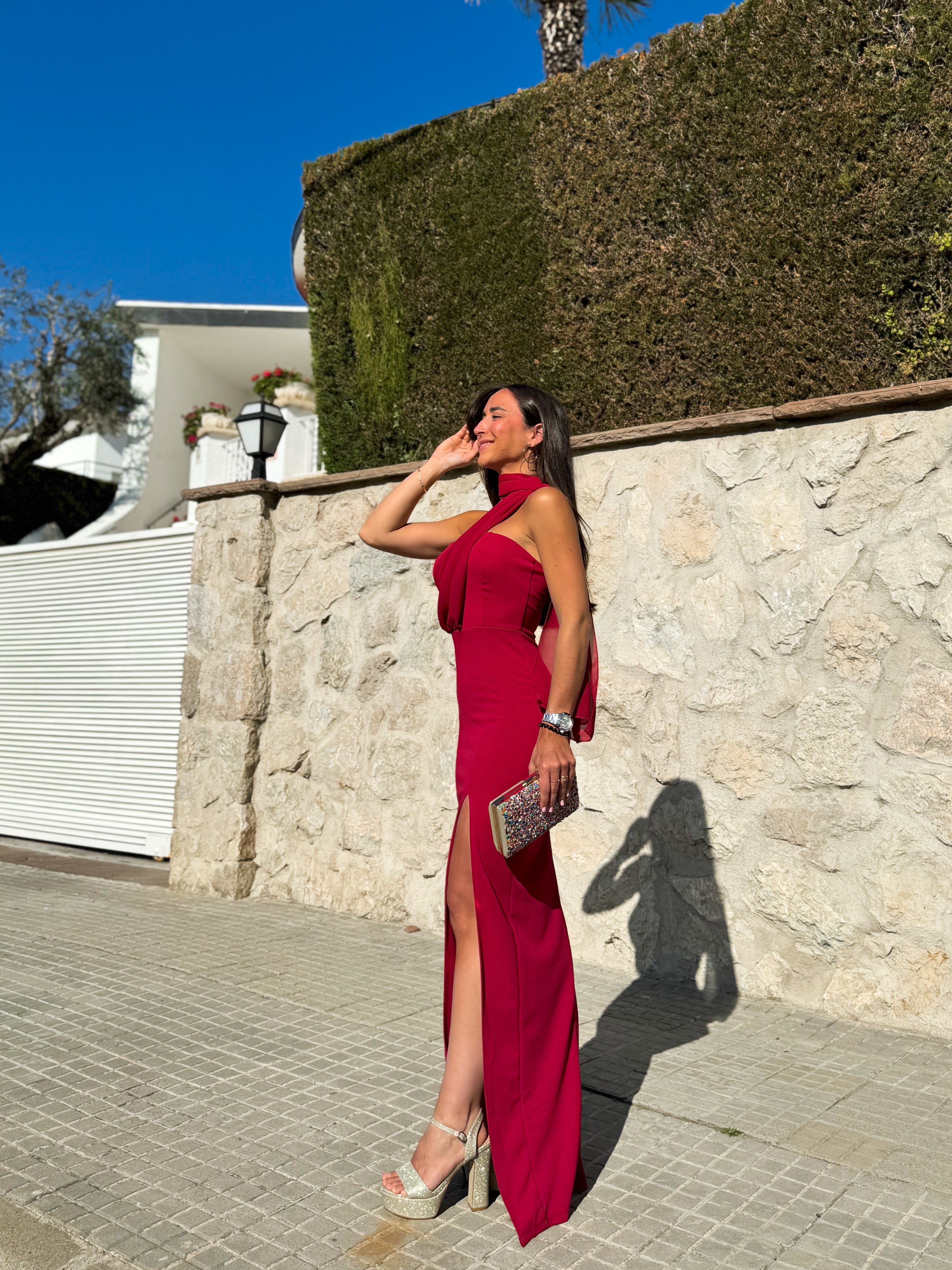 Burgundy multi tulle dress