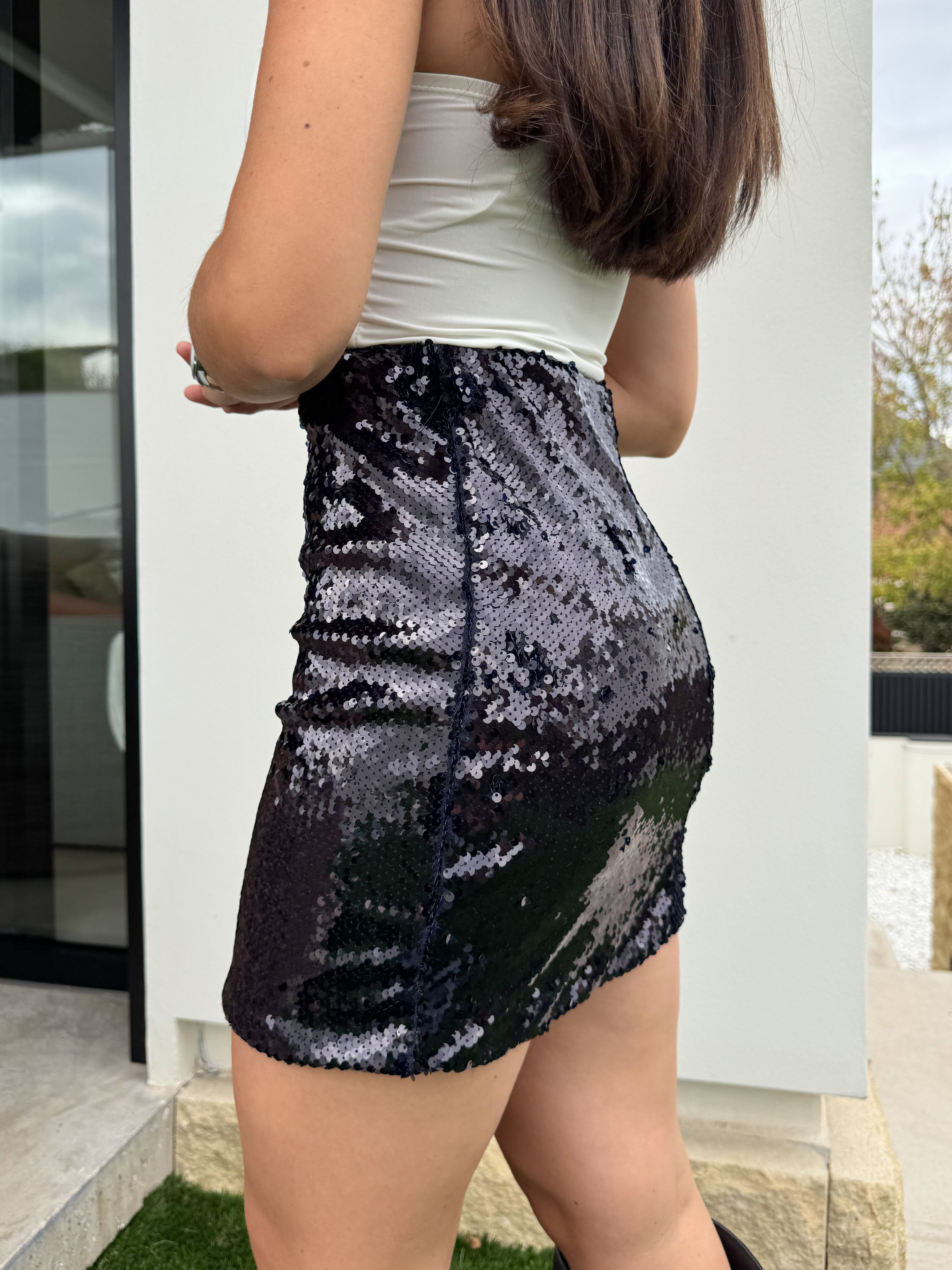 Navy glitter mini skirt