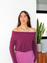 Raspberry sleeve bardot sweater