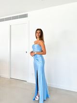 Corset dress satin knot sky blue