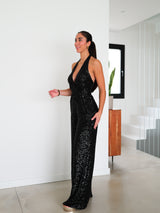 Black bow back glitter jumpsuit