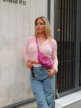 Pink fur zipper sweater