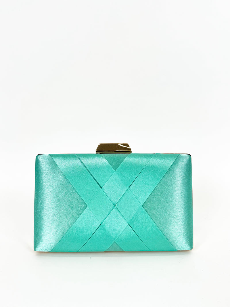 Turquoise green satin clutch