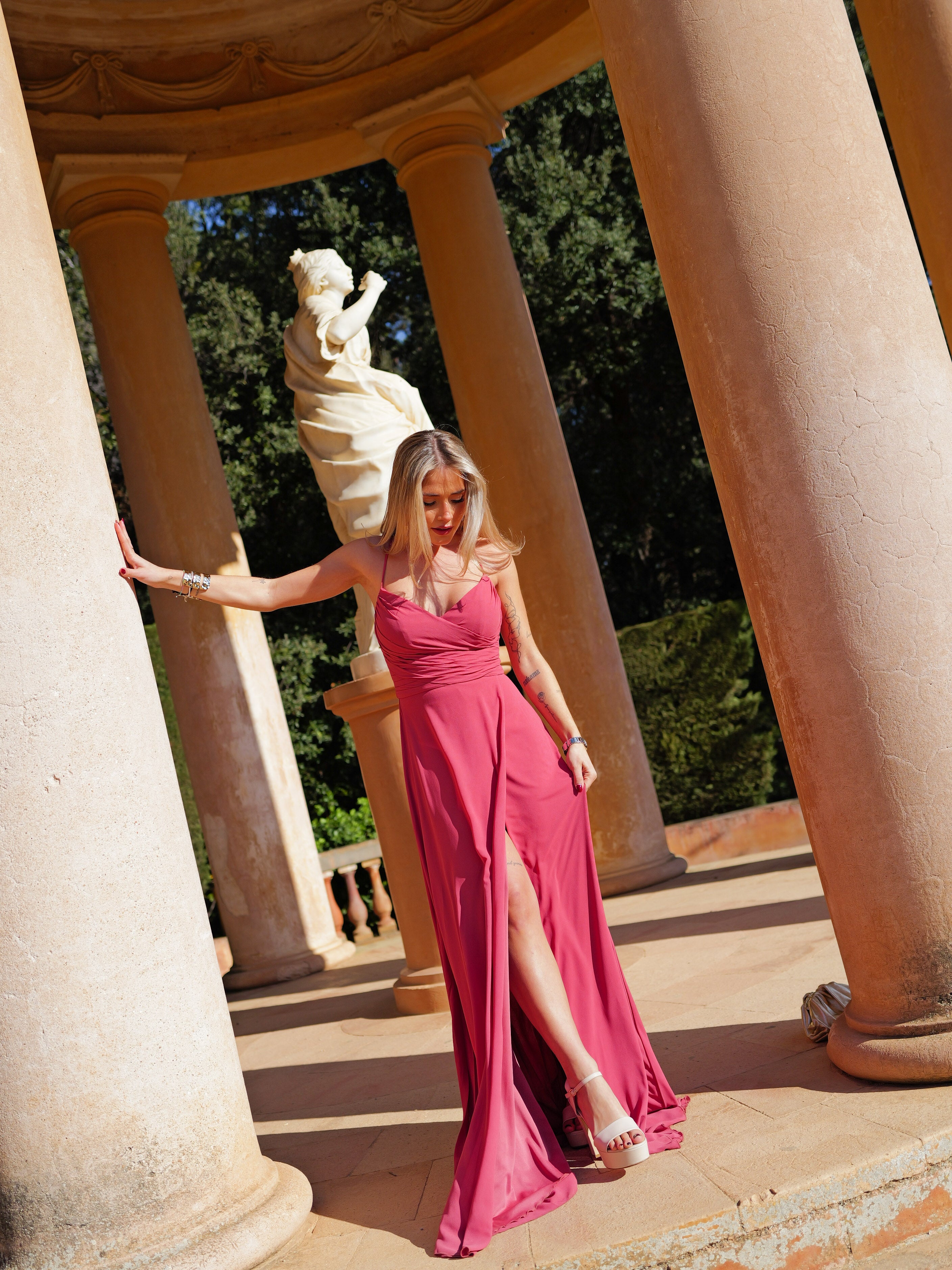 Coral ruffled peak dress