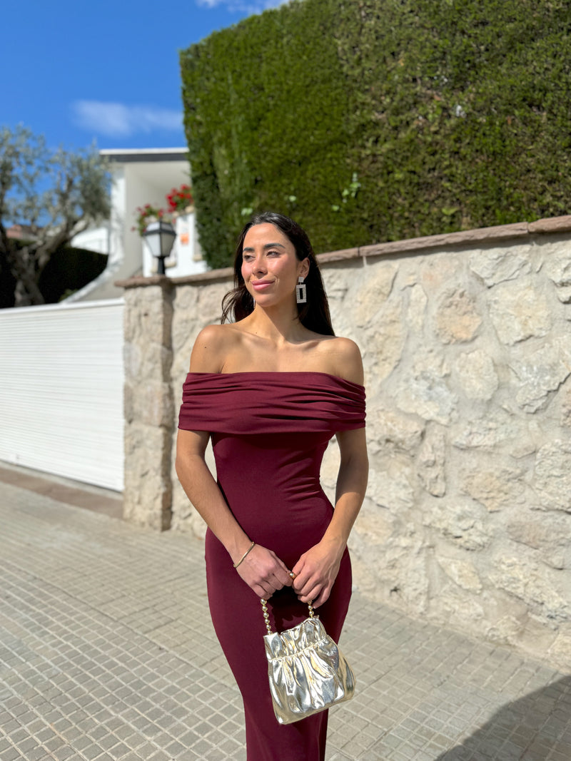 Wine back bardot dress