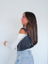 Navy terry leather shoulder bag