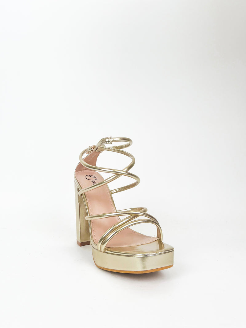 Golden round lace platform sandal