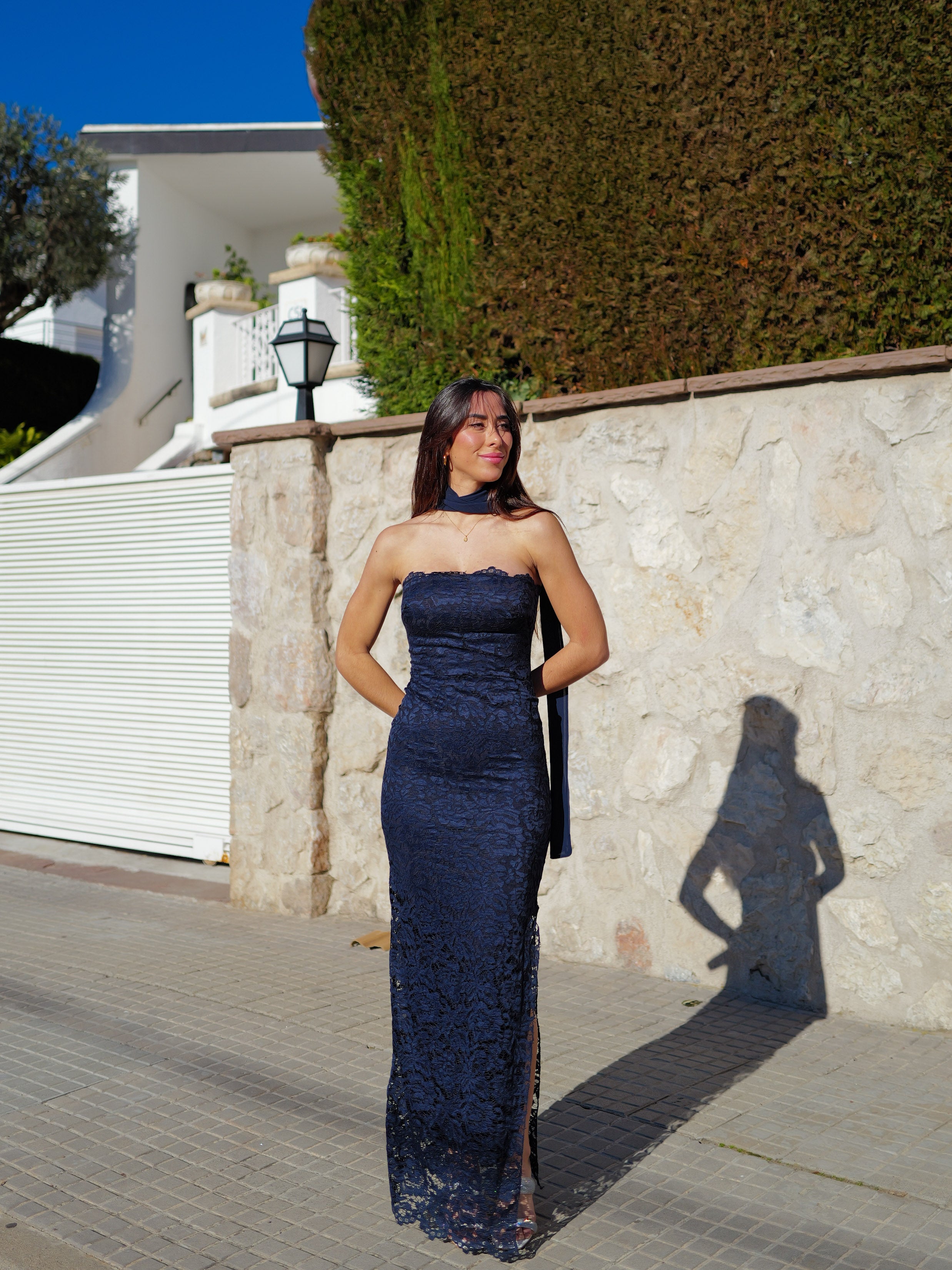 Navy lace choker dress