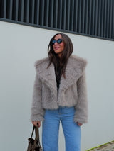 Gray lapel fur jacket