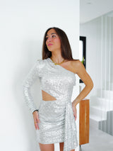 Pearl ruffle glitter dress