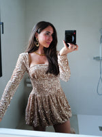 Beige sequin velvet pompous dress