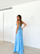 Corset dress satin knot sky blue