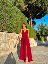 Burgundy crepe peak dress