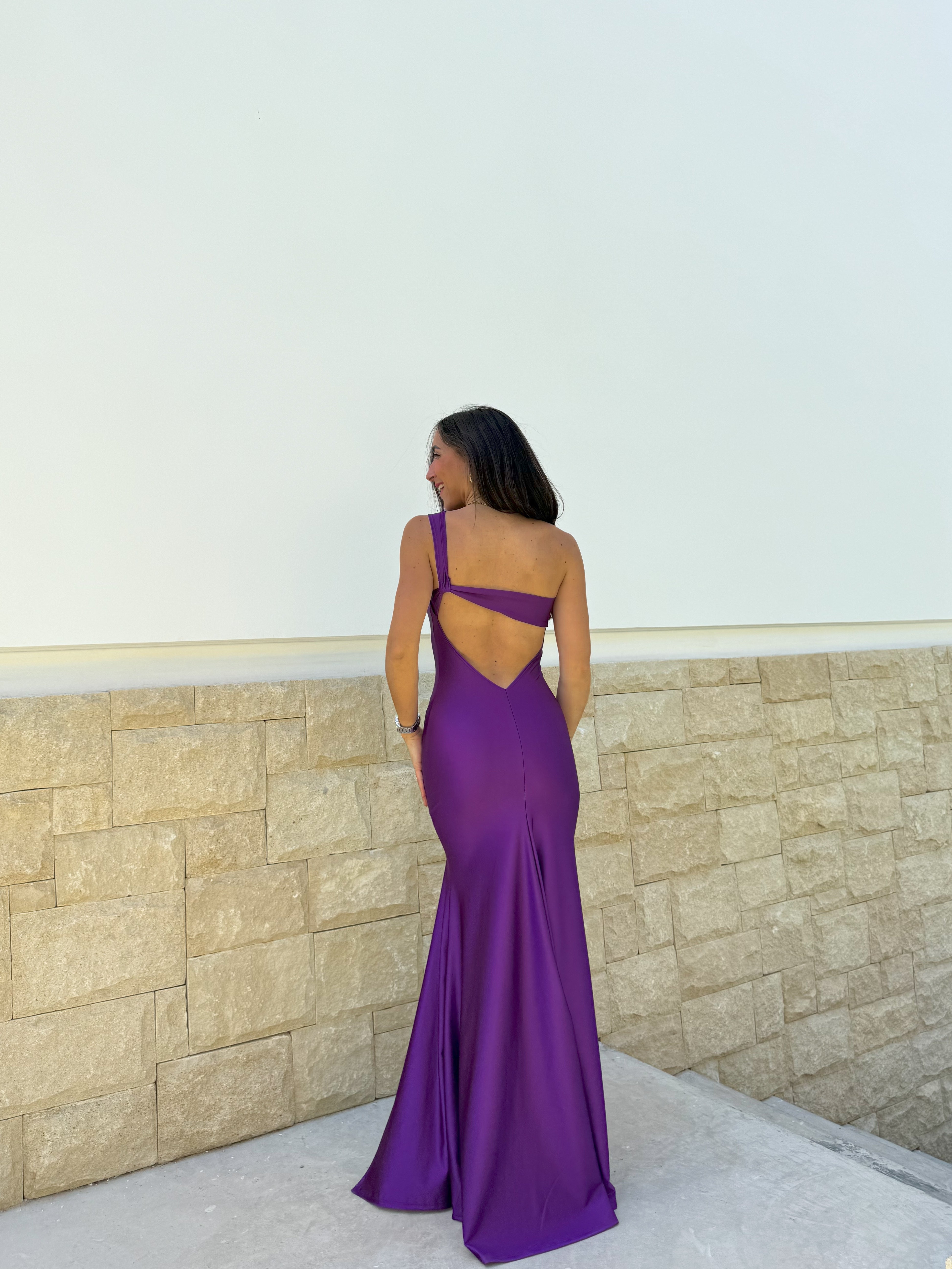 Asym dress purple knot back