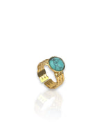 Blue three hoops gold ring