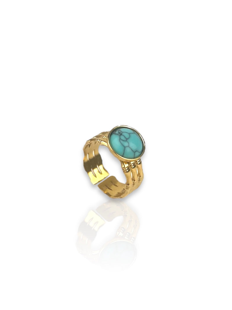 Blue three hoops gold ring