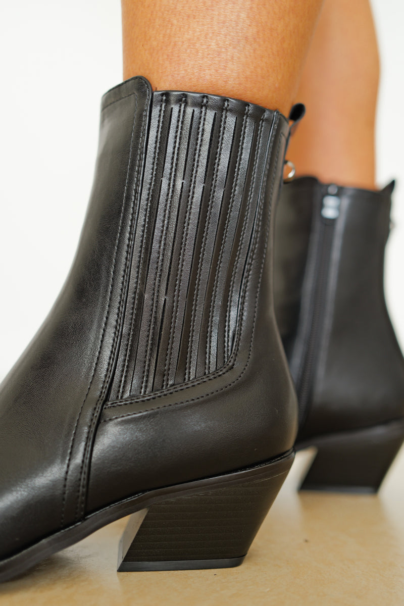 Black cowboy leather effect ankle boot