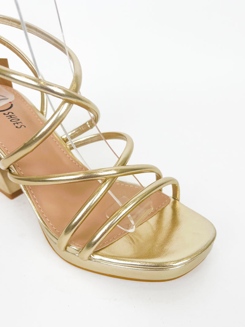 Gold interlaced platform sandal